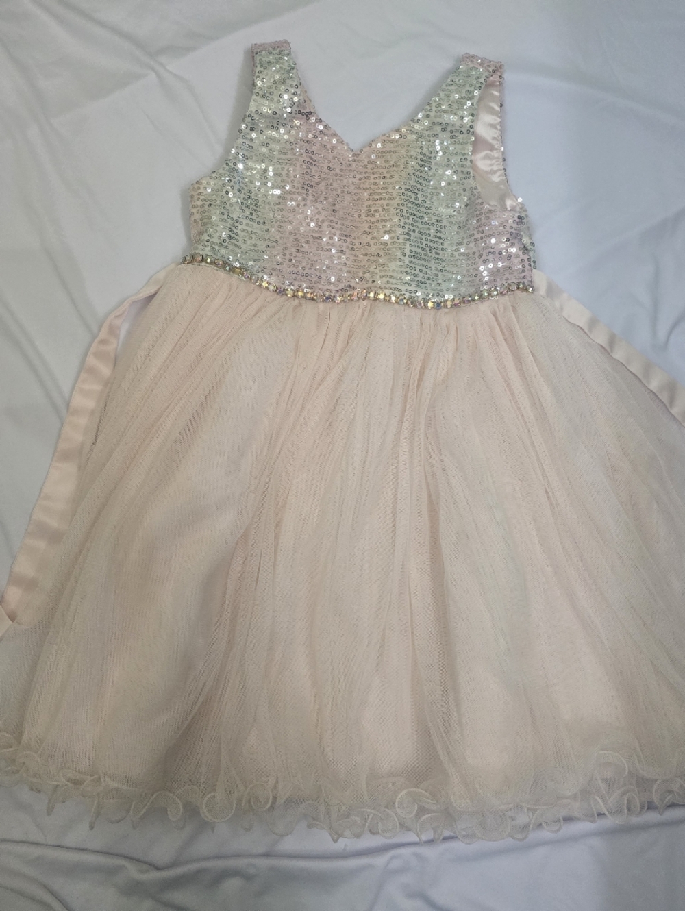 Sparkling Sequin and Tulle Party Dress - Light Blush Pink